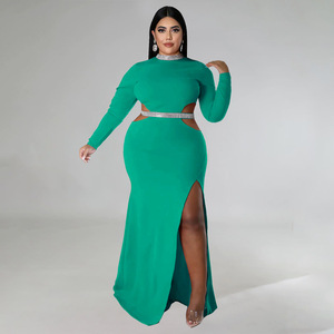 <span class=keywords><strong>Abbigliamento</strong></span> Taglie Forti all'Ingrosso, Nuovi Arrivi <span class=keywords><strong>Moda</strong></span>, Abito Lungo Sexy da Donna con Spacco in Vita - Product Image 4