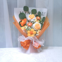 Bouquet de roses au crochet en laine tricoté à la main mixte fleur de Geshang artificielle rose violet bleu préservée pour la Saint-Valentin remise des diplômes