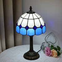 Lampe de table en verre teinté de style méditerranéen bleu, abat-jour de 8 pouces, lampe de chevet, lampe de bureau LED pour la maison et le bureau