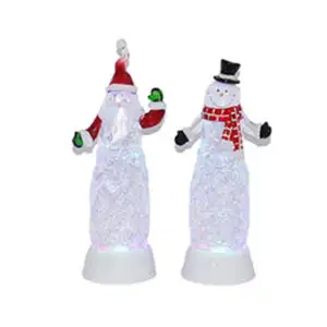 Customized White Handmade Ceramic Snowman with Liquid Glitter LED Lantern for Christmas Decorations Acrylic Snowman
