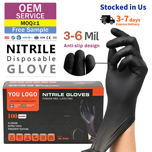 Gants en nitrile noir 4 mil, sans latex, jetables, manipulation des aliments, utilisation en tatouage, imperméables, antidérapants, compatibles avec les écrans tactiles, confortables - Product Image 1