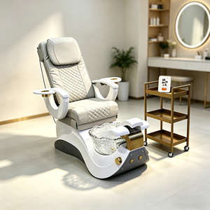 Fauteuil de pédicure électrique de luxe avec cuvette en verre, fauteuil de pédicure spa inclinable en cuir PU, fauteuil de massage pour les pieds - Product Image 2