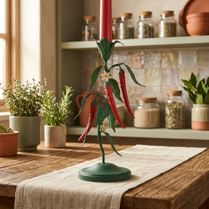 Portavelas de Hierro con Diseño de Chiles Verdes, Decoración para el Hogar, Metal Resistente, Diseño de Planta - Product Image 1