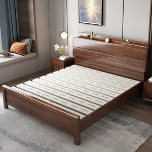 Nordic Walnut Solid Wood Bed 1.8m <b>Storage</b> Box Double Bed Master Bedroom Wedding Bed - Product Image 2