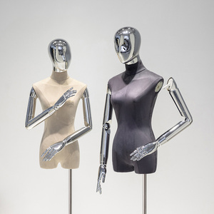 Venta al por mayor de ropa para mujer, maniquí para mujer, soporte de exhibición de medio cuerpo, cabeza dorada, brazos colgantes flexibles, maniquí para mujer - Product Image 5