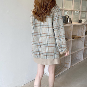 Giacche e cappotti da <span class=keywords><strong>donna</strong></span> oversize in lana corta a doppio petto scozzese <span class=keywords><strong>grigio</strong></span> casual Vintage - Product Image 6