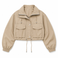 Veste utilitaire courte pour femme, anorak léger à col montant et cordon de serrage, fermeture éclair, chaud pour l'automne et l'hiver, vente en gros