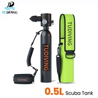 TUDIVING Bouteille de plongée sous-marine portable en aluminium de 0,5 litre pour la plongée avec tuba (5-10 min) – Petit sac à dos inclus
