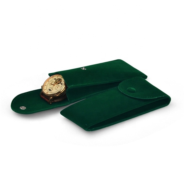 Custom Logo Printed Travel Luxury Velvet Suede Envelope Watch Pouch Bracelet Watch Display Storage Velvet Pouch With Button