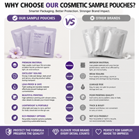 Sachet d'échantillon cosmétique imprimé sur mesure, scellé sur trois côtés, mini pochette d'essai à usage unique, format voyage pour emballage de lotion, crème, sérum