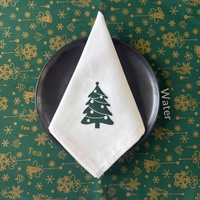 Serviettes de table modernes imprimées de cerfs de Noël, flocons de neige et arbres, décoration de table festive, tissu polyester