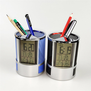 Despertador digital LCD para música, soporte para bolígrafo con calendario, multifunción - Product Image 3