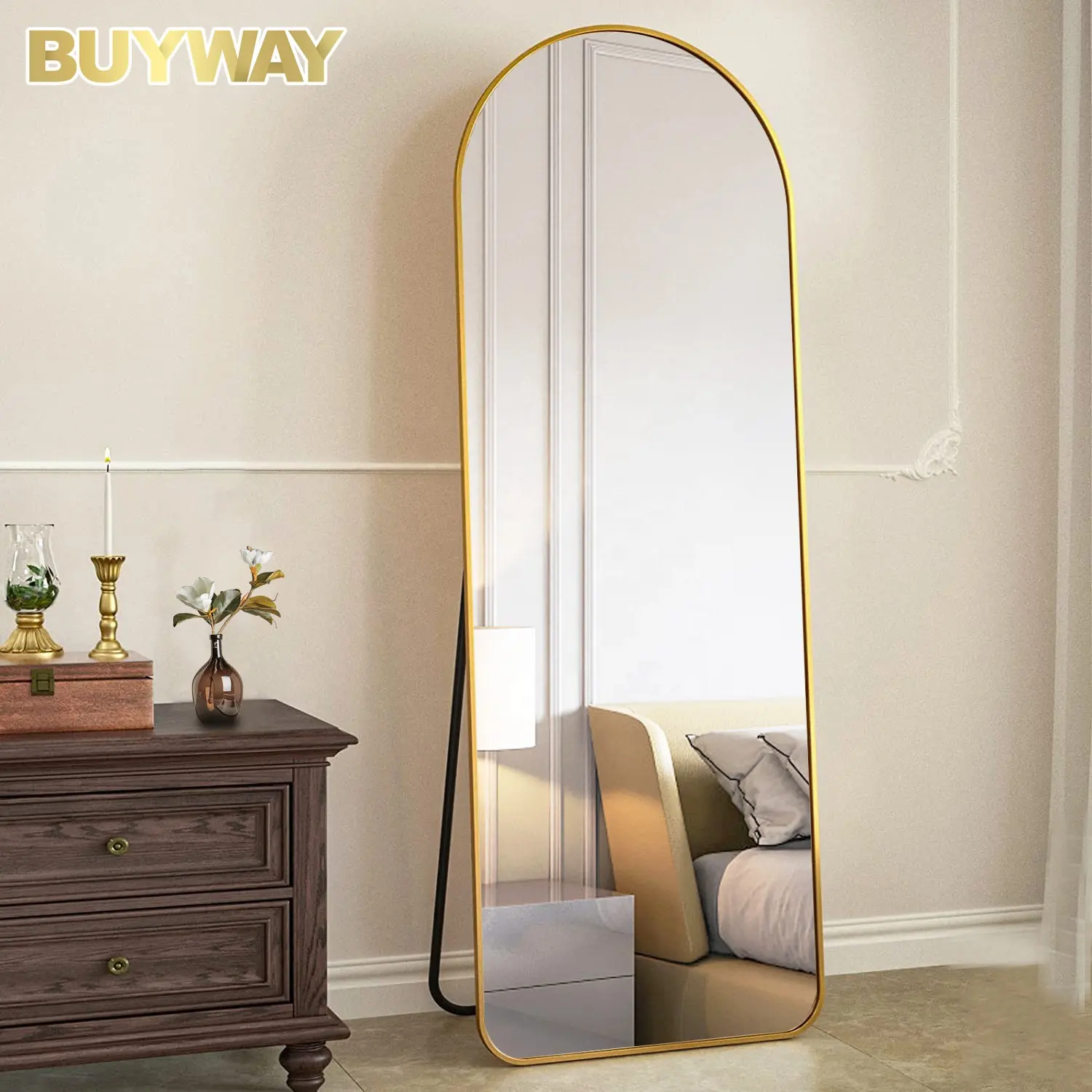 Bathroom Wall Mounted Hanging Mirrors, Arch Full Length Mirror with Stand, Tall Full Body Framed Espejo Miroir for Bedroom