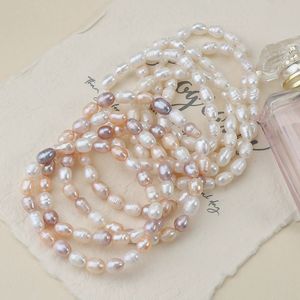 Pulsera de Perlas de Agua Dulce Naturales Amelia, Regalo para Fiesta, 8-9mm, Elástica, con Cuentas, Blanca, Multicolor, Tipo Patata, para Mujer - Product Image 3