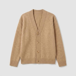 Premium Woolen <strong>Cardigan</strong> <strong>Men's</strong> V-Neck Knitted Sweater Old Money Style Retro Camel Pullover for High-end Boutique - Product Image 3