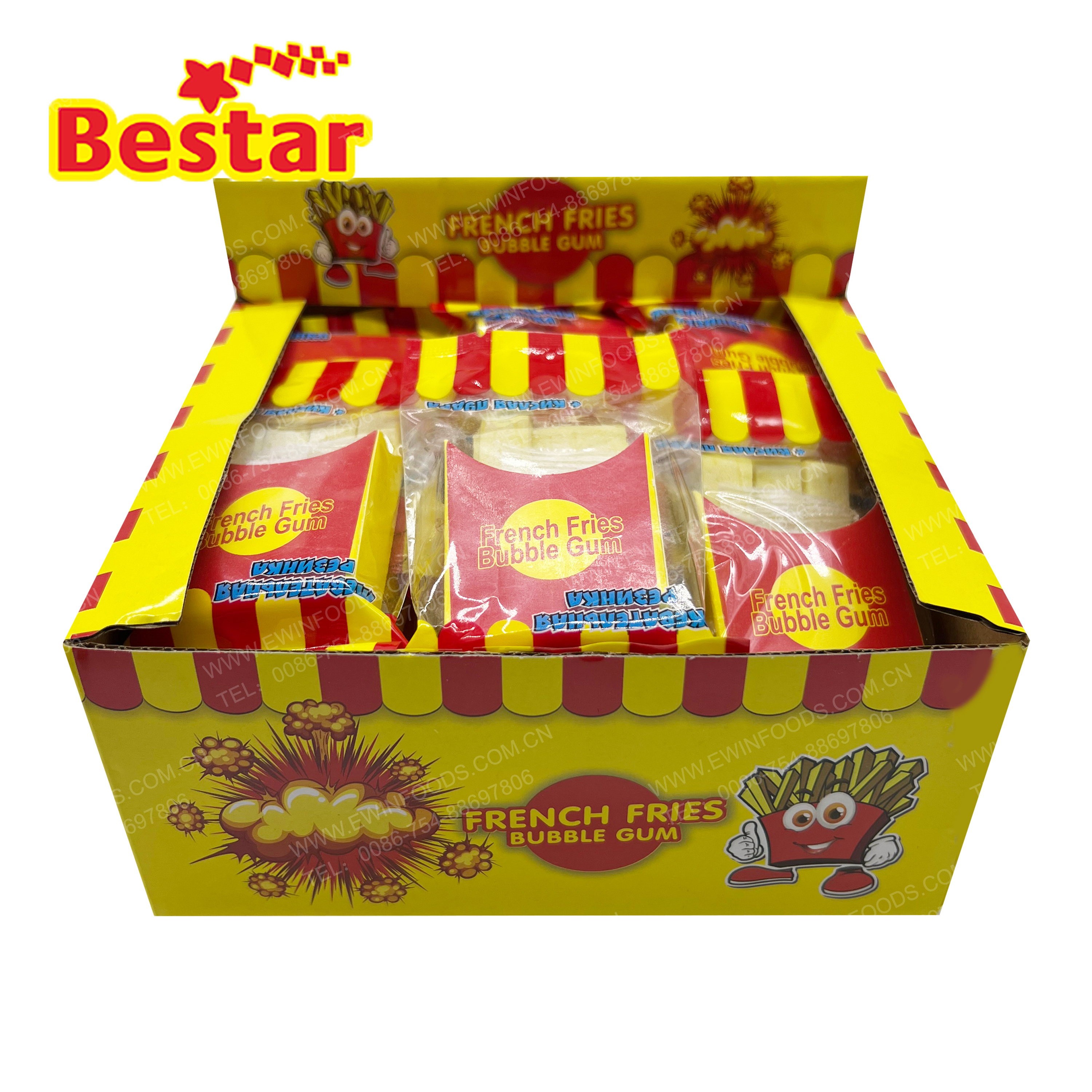 Chicle пользовательский картофель фри форма пузырьковая резинка жевательные конфеты с клубничным кислым порошком конфеты