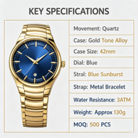 Montre à quartz pour homme de luxe sur mesure OEM, boîtier en alliage, étanche 3ATM, mouvement japonais, vente en gros d'usine