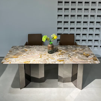 Offre Spéciale de table de luxe en marbre doré 2024 pour bureau et salle à manger meubles en pierre naturelle Style moderne prix cuisine Restaurant