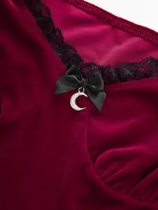 Nuovi Arrivi: Mini Abiti Gotici con Pizzo Floreale, Maniche a <span class=keywords><strong>Poeta</strong></span>, Patchwork in Velluto, Vestito a Strati per Feste da Donna, Tre Colori - Product Image 4