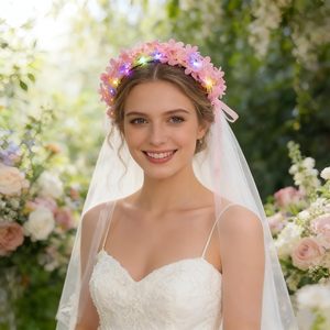 LED Light up Flower Wreath Glow Garland Hairband LED Hawaiian Lei Headband Flower Crown Wreath Birthday Wedding Party Supplies - Product Image 3