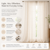 Rideau 100% Polyester Tulle Translucide Moderne Toutes Saisons avec Passe-Tringle et Plis Crayon, Filtrant la Lumière pour la Décoration Intérieure