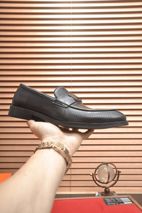 Men's Black Perforated Leather Loafers with Metal Buckle <b>Slip</b> On Formal and Breathable Dress Shoes hermessing - Product Image 3