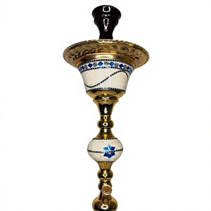 Authentic Handcrafted Khalil Maamoon Hookah - Solid Brass Core Ice Sharqawi <b>Sadaf</b> 1 Level Full Set (Silver & Gold) (101.6 cm) Fu - Product Image 5