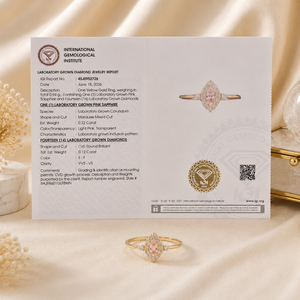 Bague de luxe en or jaune massif 14 carats avec diamant de laboratoire et saphir Padparadscha pour femme, certifiée IGI, alliance de mariage - Product Image 6