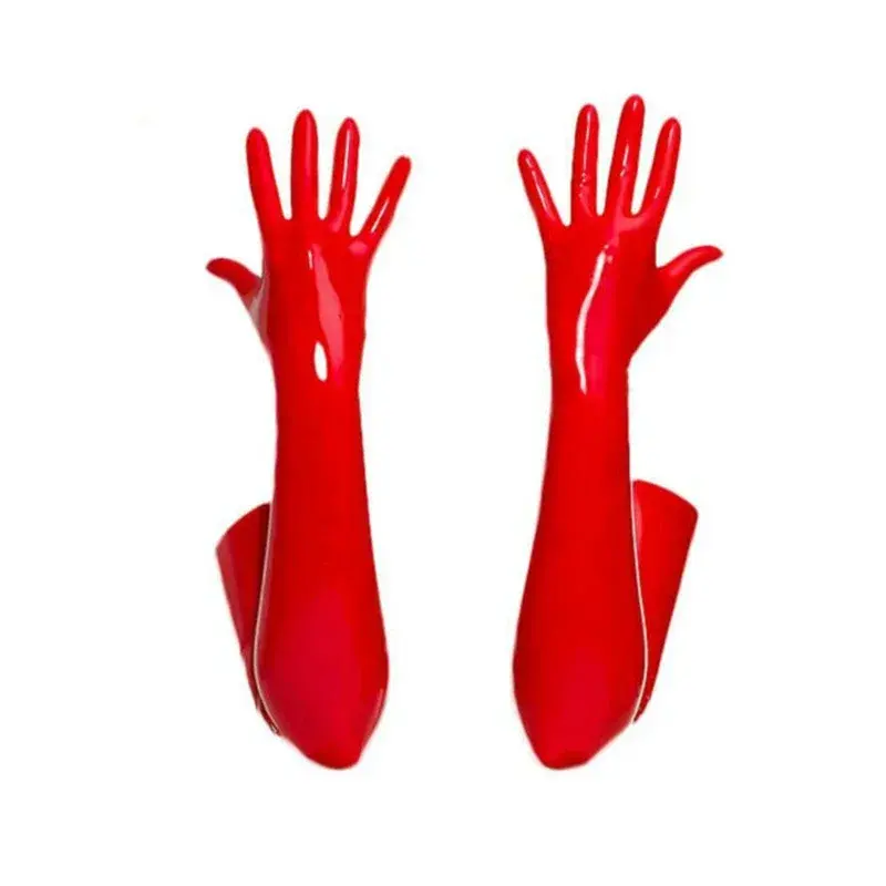 Unisex Latex Rubber Gloves Fetish Wrist Seamless Moulded Shoulder Length Long Gloves for Men Women with Bodysuit Catsuit Hoods