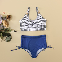 Tankini Wanita Motif Ular Berhias Manik-Manik Dua Potong Pakaian Renang Model Cheeky Ukuran S-XL