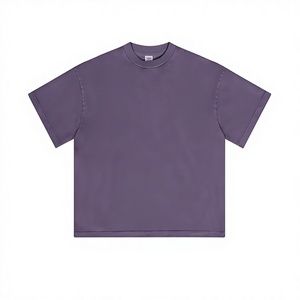T-shirt en coton surdimensionné pour homme, manches courtes, col rond, décontracté, couleur unie, jersey tricoté, teinture unie - Product Image 1