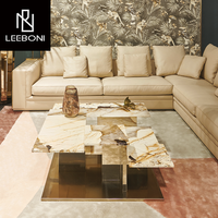 Table basse rectangulaire de luxe de haute qualité en acier inoxydable avec dessus moderne en marbre