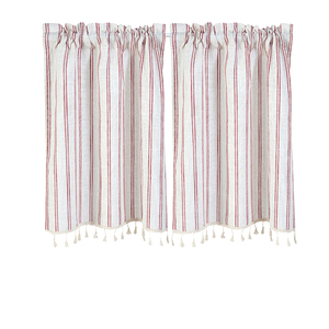<span class=keywords><strong>Tenda</strong></span> di Lusso Isolante Ecologica in Lino a Righe Rosse, Stile Europeo-Americano, Motivo Corto, Oscurante con <span class=keywords><strong>Macramè</strong></span> per Cucina - Product Image 2