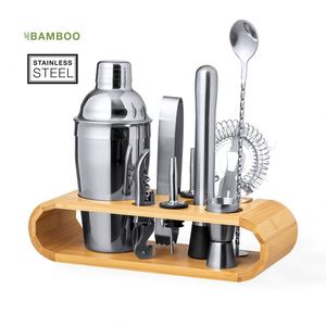 Juego de Coctelera Moderna de Acero Inoxidable al por Mayor con Capacidad de 550 ml, Todos los Utensilios y Base Original de Bambú para Exhibición en Bar - Product Image 4