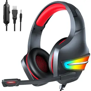 Con micrófono Led Light Auriculares Gamer Usb Auriculares con cable Auriculares para Ps4 Xbox PC Computer Ear Gaming Headset