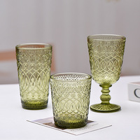 Vintage geëmbosseerd glazen waterglas, Europees reliëf drinkglas, gekleurd glaswerk voor dranken, sap, melk, geschikt voor thuis, hotel, bar.