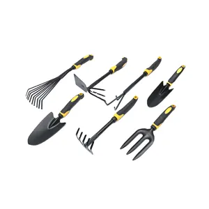 Conjunto de ferramentas manuais para plantas suculentas de jardim 7 em 1, kit de ferramentas para escavação em vasos, pá de ferro, garfo, garra de enxada com cabo de plástico