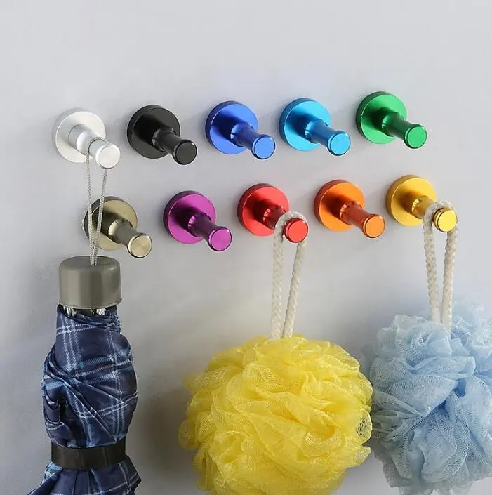 Multicolor DIY Towel Wall Hook Nail / Space Aluminum Clothes Key Hanger Holder / Bathroom Kitchen Bag Hat Rack