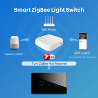 Beste Prijs Smart Life App Voice Control 3 Bende Draadloze Afstandsbediening Glazen Touchscreen Tuya Zigbee Home Light Schakelaar PST-DS-1211ZC-3