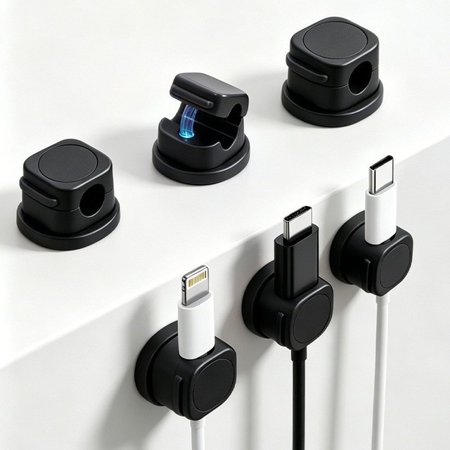 360 Degree Rotatable Magnetic Cable Clip ABS Plastic Self Adhesive Wall Mount Cord Organizer Hook for Office Cable Management