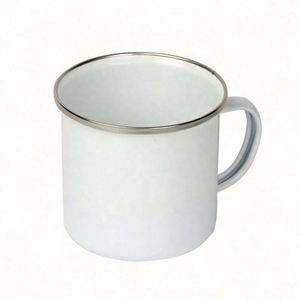 แก้วกาแฟเคลือบสีขาวแบบกำหนดเองได้ พร้อมขอบสแตนเลส - Product Image 2