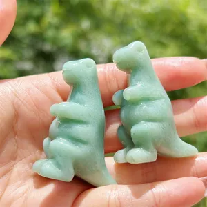 Bulk Sale Crystal Crafts Animal Carving 5cm Cute Baby Green Aventurine Jade Dinosaur Decoration Statue For Children Gift