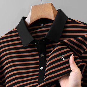 <span class=keywords><strong>Polo</strong></span> <span class=keywords><strong>da</strong></span> <span class=keywords><strong>uomo</strong></span> a manica lunga Premium a mezza età con colletto rovesciato e motivo a righe, abbigliamento Casual autunnale - Product Image 4