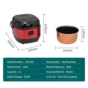Olla Arrocera Eléctrica Digital Inteligente Multifunción Portátil de 3L, Color Rojo Rosa, Revestimiento Antiadherente, Taza Medidora - Product Image 5