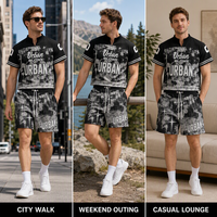 OEM ODM Ensemble de survêtement d'été pour hommes, T-shirt à col montant et manches courtes, Short à cordon de serrage, Vêtements décontractés de style urbain ISO CE CPC