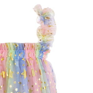 Vestito da Festa per Bambine Estivo Traspirante Ecologico con Paillettes Arcobaleno Sfumato Stampa Stelle in Tulle Stile A-Line ODM da Fata <span class=keywords><strong>Principessa</strong></span> - Product Image 4