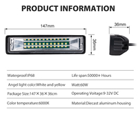Barras de Luz LED RCJ de 60W 6500K con Chip 3030, Haz de Luz Concentrado, Aluminio Aeronáutico 6063, Luces Estroboscópicas para Auto, Todoterreno y Camioneta, 9-32V, 12 Meses de Garantía