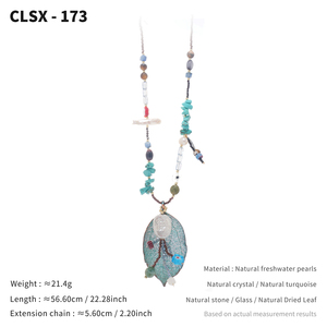 Collier Statement Bohème Vintage <span class=keywords><strong>en</strong></span> Perles d'Eau Douce et Turquoise Naturelle avec Pendentif Feuille d'Arbre pour Femme - Product Image 5
