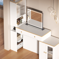 Solution de rangement intelligente avec élévateur électrique, coiffeuse avec miroir dissimulé et éclairage LED