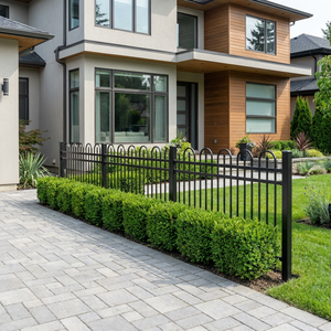 Clôture <span class=keywords><strong>de</strong></span> <span class=keywords><strong>jardin</strong></span> <span class=keywords><strong>en</strong></span> <span class=keywords><strong>fer</strong></span> forgé à sommet arqué, facile à assembler, décorative, avec sommet à nœuds, pour la protection résidentielle - Product Image 4